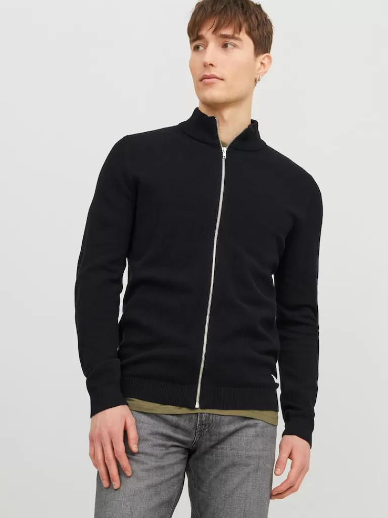 JACK&JONES HILL HIGH NECK ZIP CARDIGAN Black-Men Sweaters &Cardigans