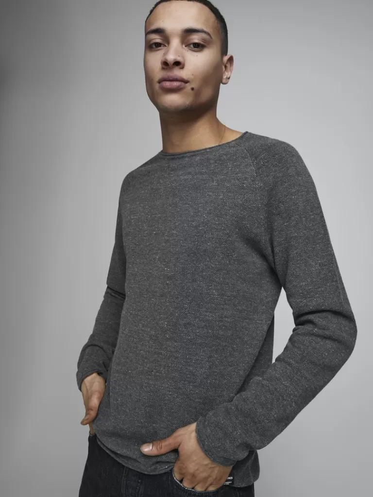 JACK&JONES HILL SWEATER Dark Grey Melange-Men Sweaters &Cardigans