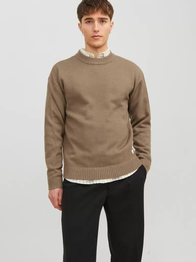 JACK&JONES JACK RELAXED FIT SWEATER Otter-Men Sweaters &Cardigans