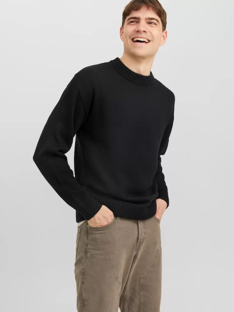 JACK&JONES JACK RELAXED FIT SWEATER Black-Men Sweaters &Cardigans