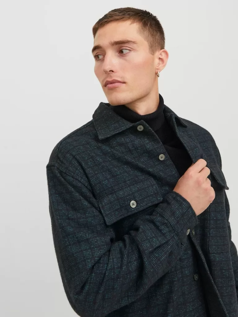 JACK&JONES JACKSON RELAXED FIT WOOL-BLEND OVERSHIRT Black Onyx-Men Shirts &Overshirts