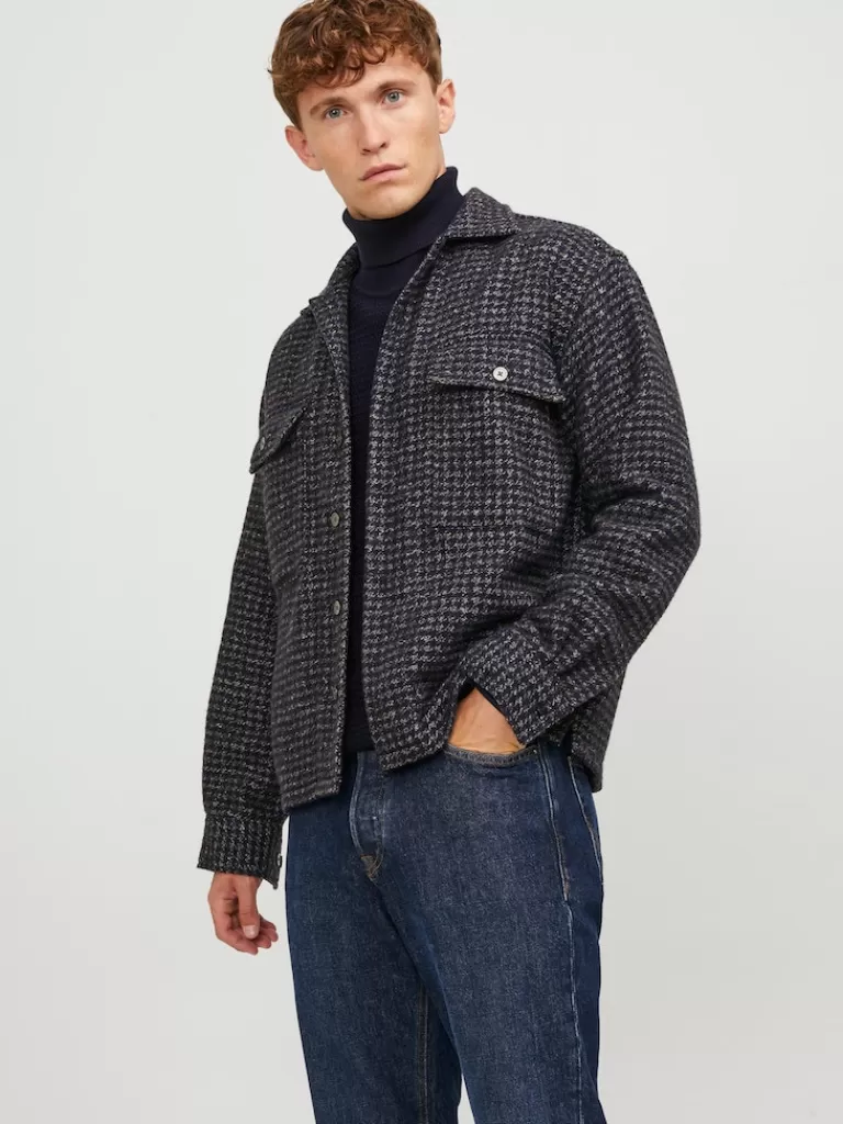 JACK&JONES JACKSON RELAXED FIT WOOL-BLEND OVERSHIRT Night Sky-Men Shirts &Overshirts