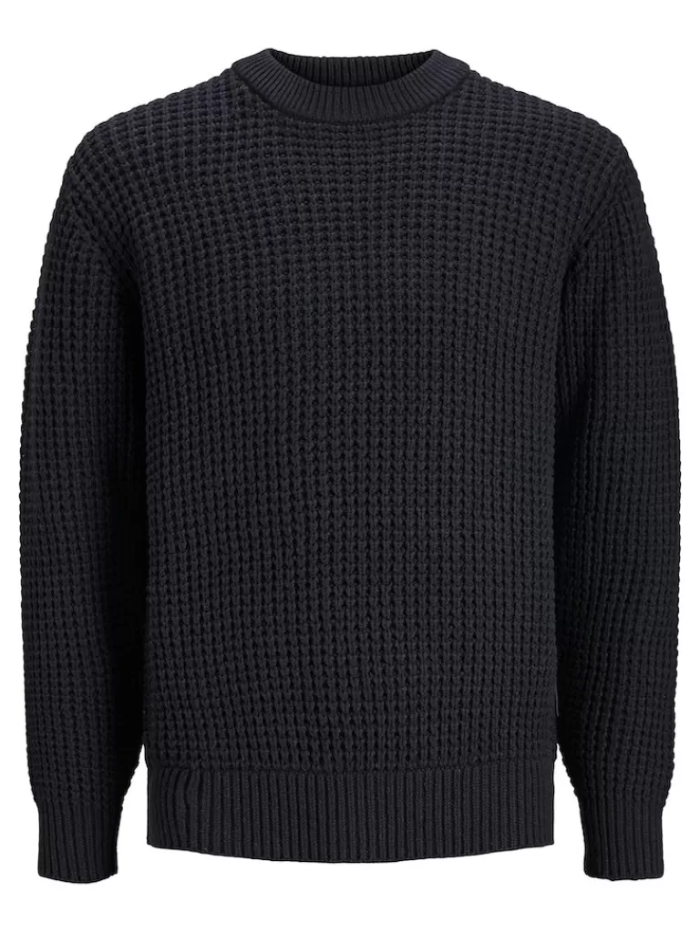 JACK&JONES KENT RELAXED FIT TEXTURED SWEATER Black-Men Sweaters &Cardigans