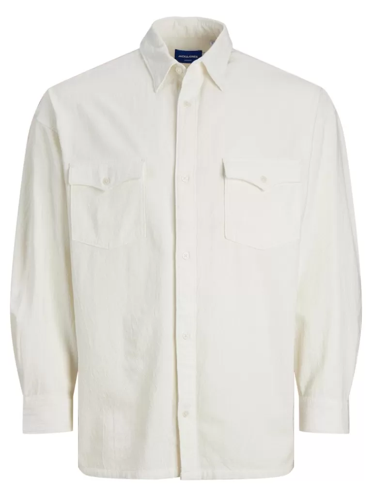 JACK&JONES KNOX LOOSE FIT LONG SLEEVE SHIRT White-Men Shirts &Overshirts