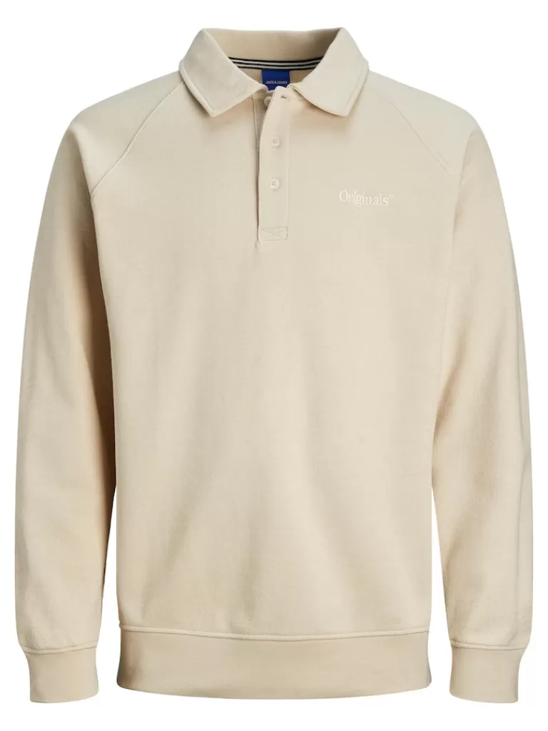 JACK&JONES LAKEWOOD LONG SLEEVE SWEAT POLO Moonbeam-Men Polos | Sweatshirts &Hoodies