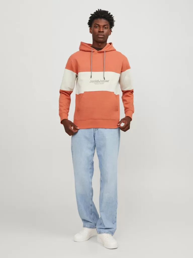 JACK&JONES LAKEWOOD RELAXED FIT HOODIE Ginger-Men Sweatshirts &Hoodies