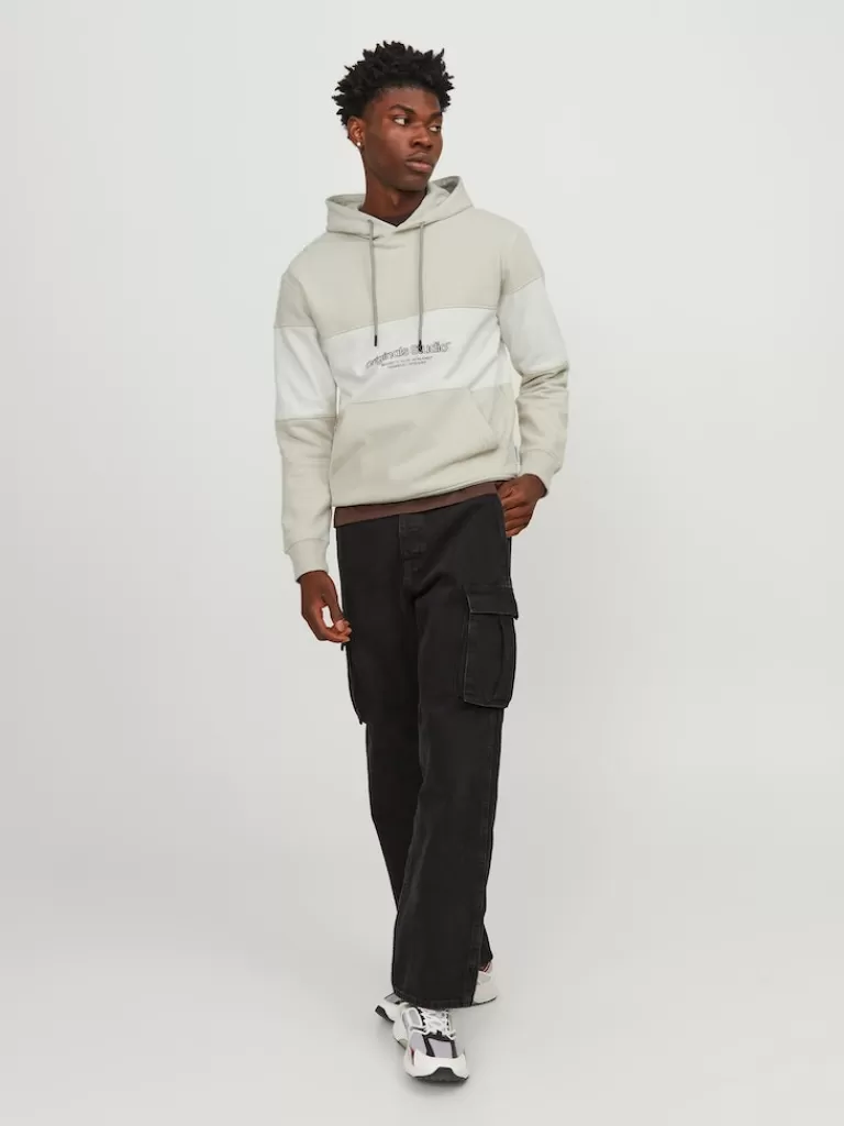 JACK&JONES LAKEWOOD RELAXED FIT HOODIE Striped Moonbeam-Men Sweatshirts &Hoodies