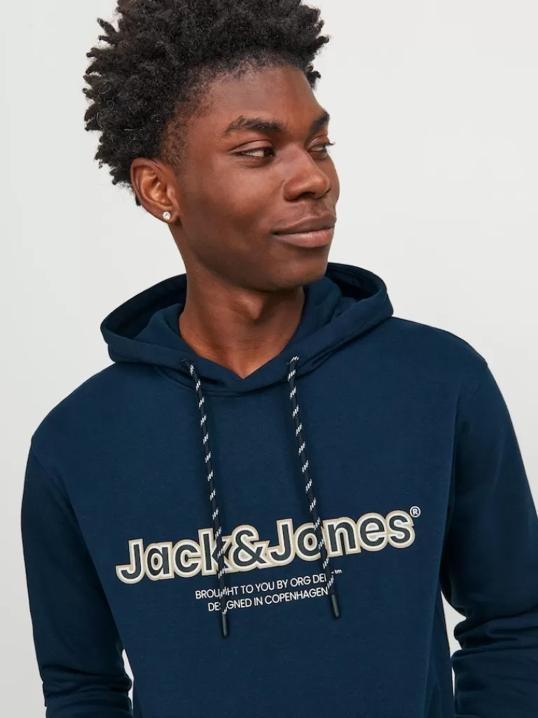 JACK&JONES LAKEWOOD RELAXED FIT HOODIE Sky Captain-Men Sweatshirts &Hoodies