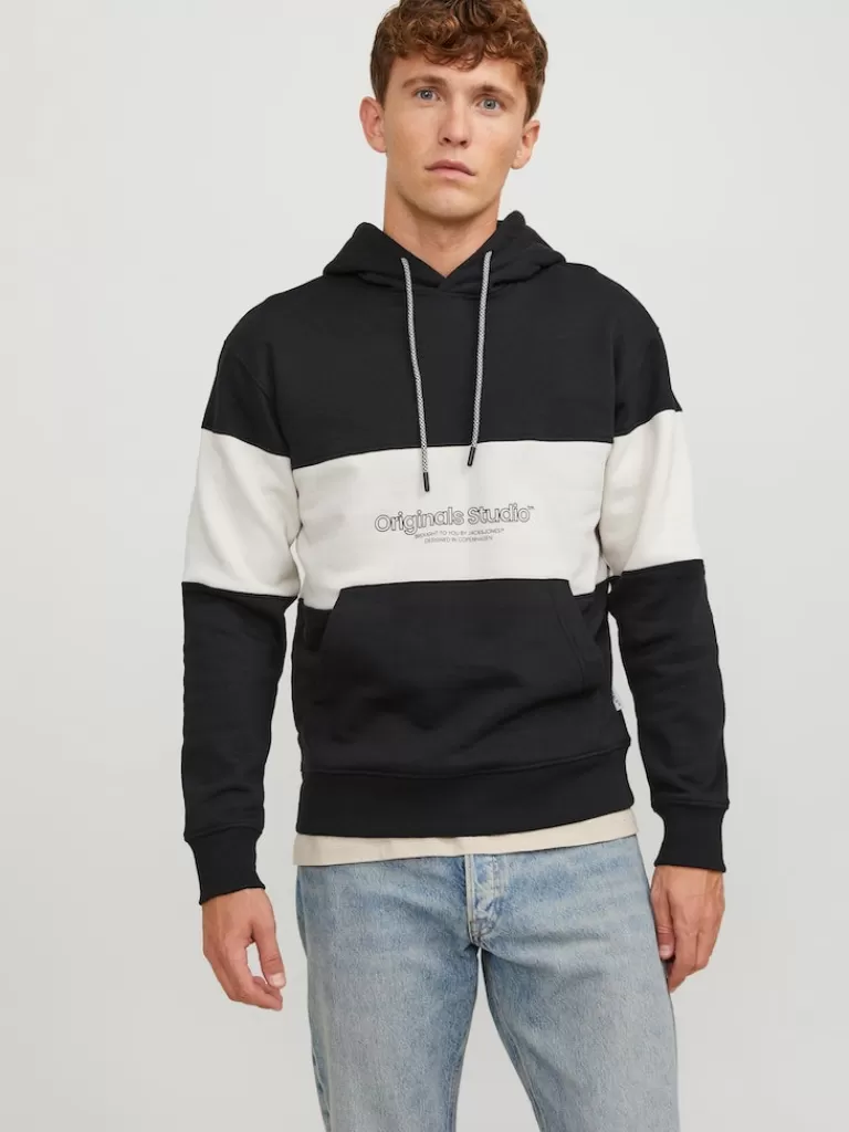 JACK&JONES LAKEWOOD RELAXED FIT HOODIE Black-Men Sweatshirts &Hoodies