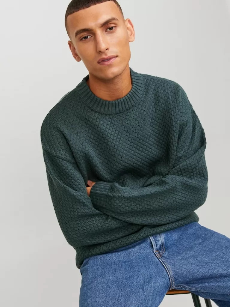 JACK&JONES LAKEWOOD RELAXED FIT TEXTURED SWEATER Magical Forest-Men Sweaters &Cardigans