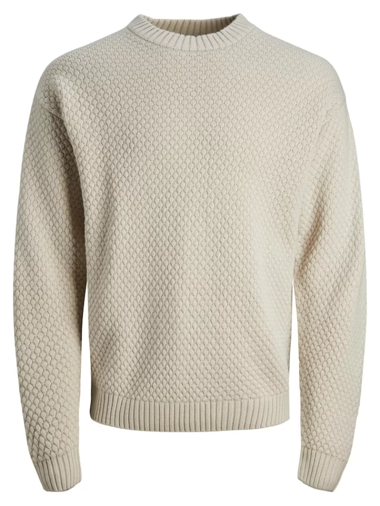 JACK&JONES LAKEWOOD RELAXED FIT TEXTURED SWEATER Moonbeam-Men Sweaters &Cardigans