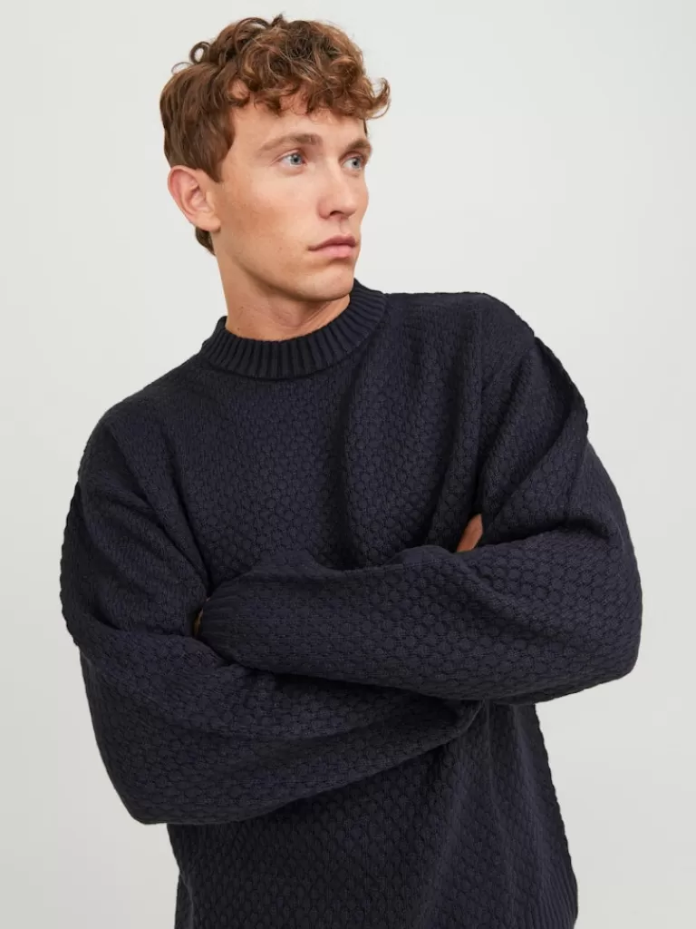 JACK&JONES LAKEWOOD RELAXED FIT TEXTURED SWEATER Total Eclipse-Men Sweaters &Cardigans