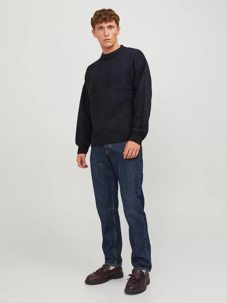 JACK&JONES LAKEWOOD RELAXED FIT TEXTURED SWEATER Total Eclipse-Men Sweaters &Cardigans