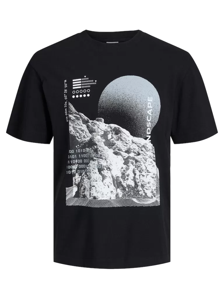 JACK&JONES LEAD RELAXED FIT PRINT T-SHIRT Black-Men T-shirts