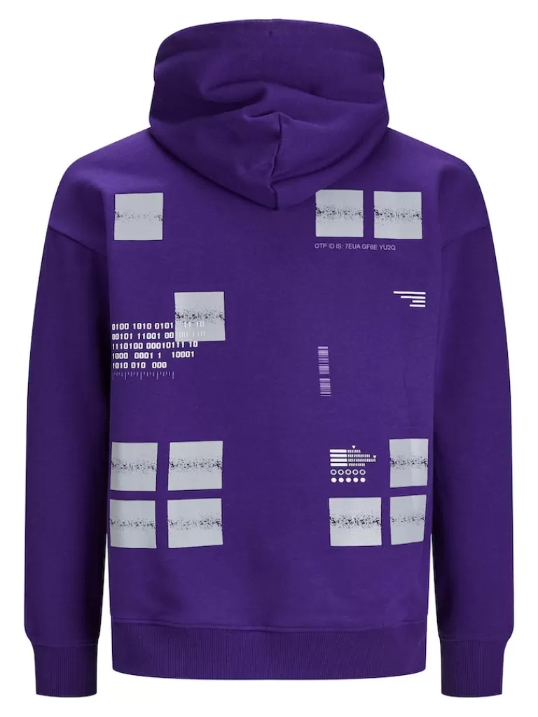 JACK&JONES LEAD RELAXED FIT REFLECTIVE HOODIE Violet Indigo-Men Sweatshirts &Hoodies