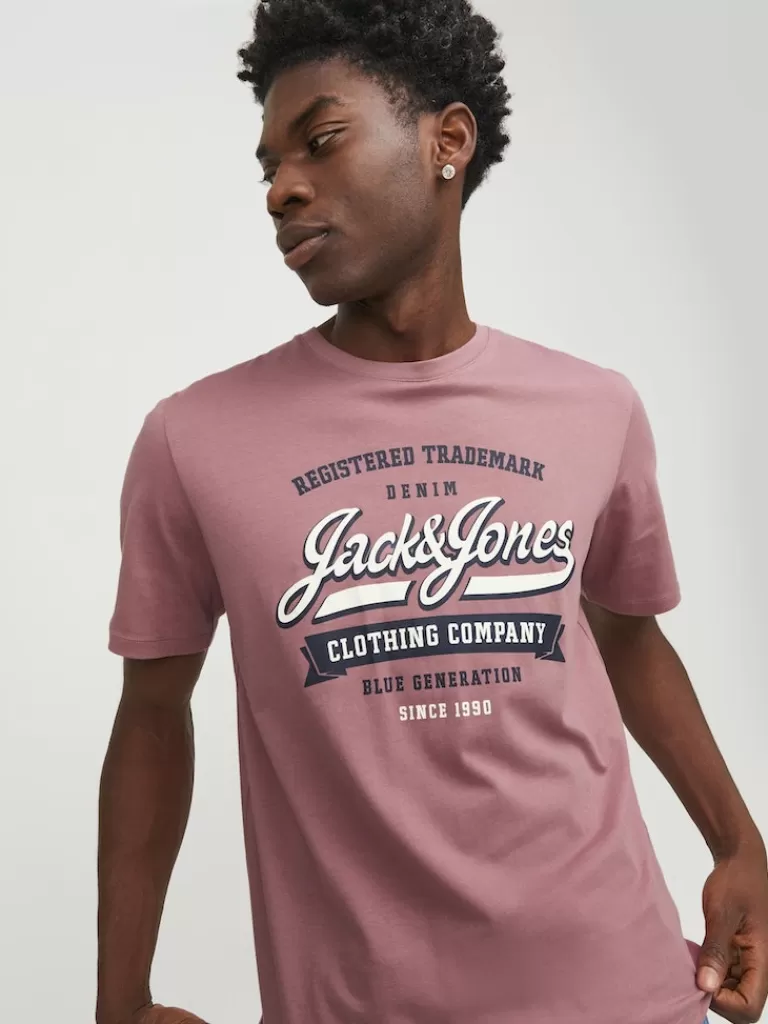 JACK&JONES LOGO PRINT T-SHIRT Mesa Rose-Men T-shirts