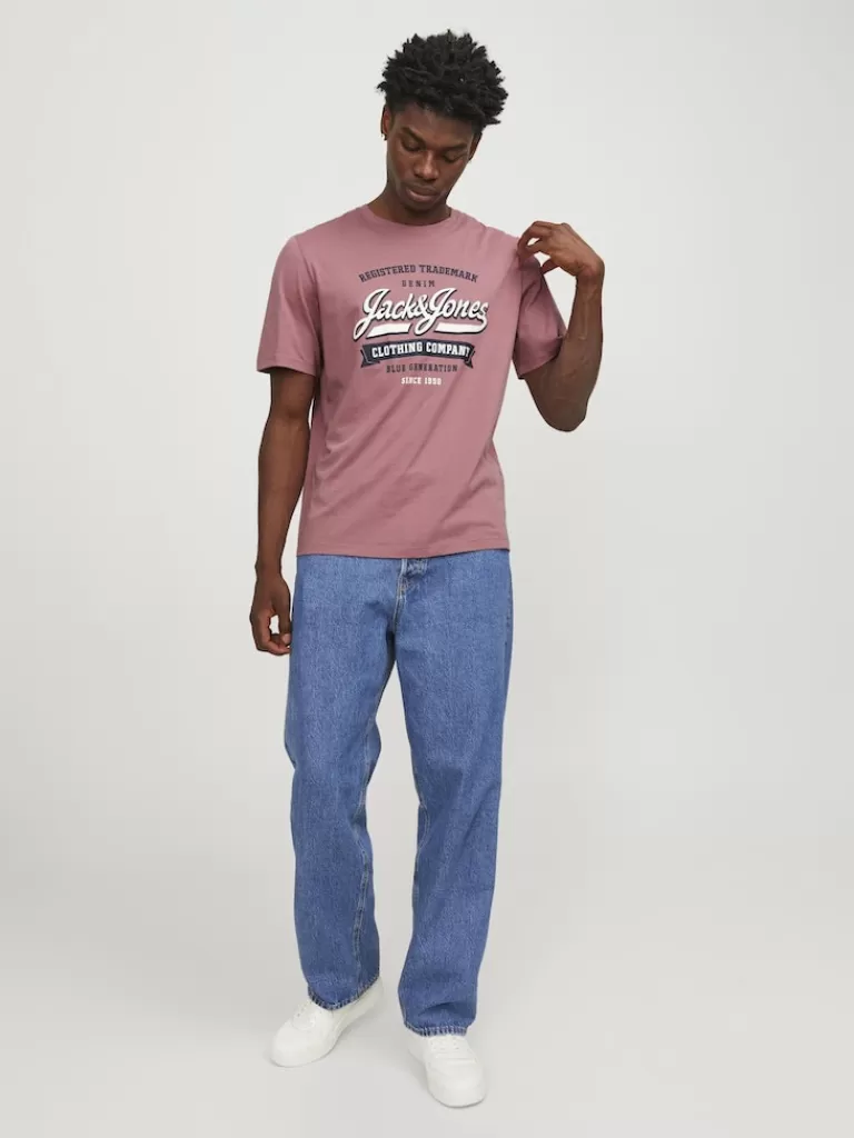 JACK&JONES LOGO PRINT T-SHIRT Mesa Rose-Men T-shirts