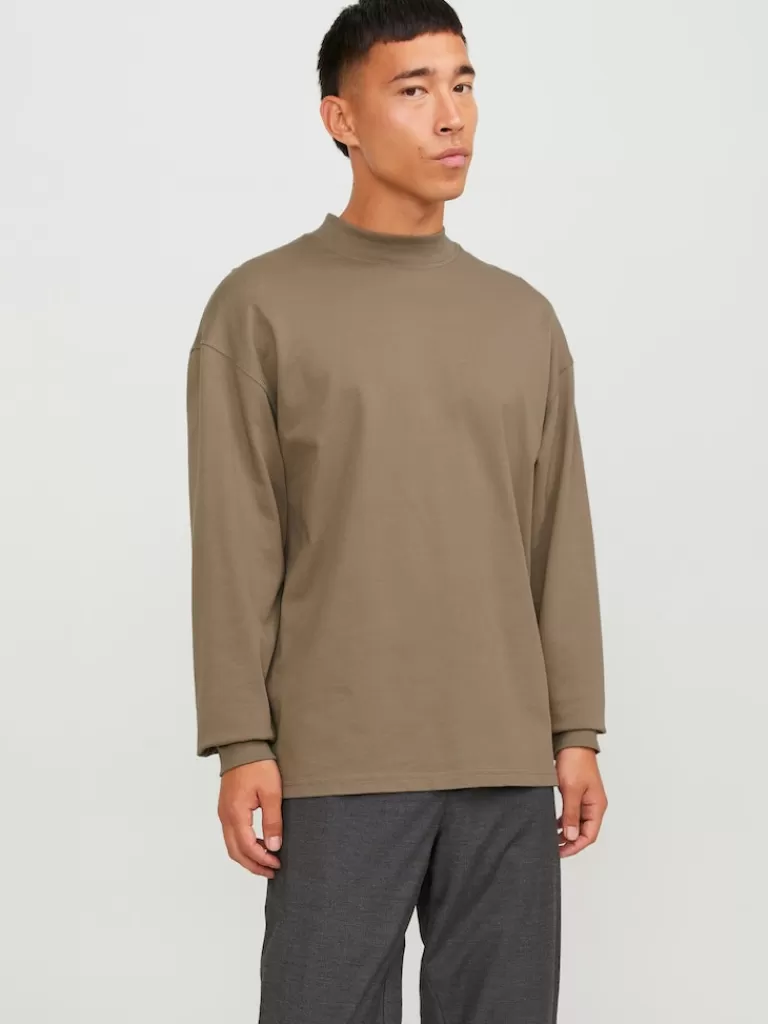 JACK&JONES LUCIO MOCK NECK LONG SLEEVE T-SHIRT Brindle-Men T-shirts