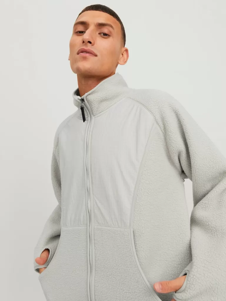 JACK&JONES LUNAR HIGH NECK FLEECE JACKET Moonbeam-Men Jackets | Fleece & Teddy Jackets | Transitional weather | Lightweight | Outerwear | Jackets &Coats