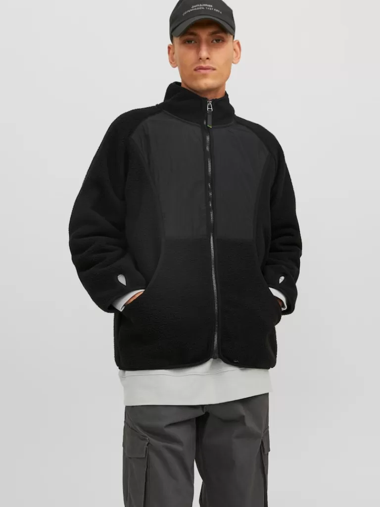 JACK&JONES LUNAR HIGH NECK FLEECE JACKET Black-Men Jackets | Fleece & Teddy Jackets | Transitional weather | Lightweight | Outerwear | Jackets &Coats