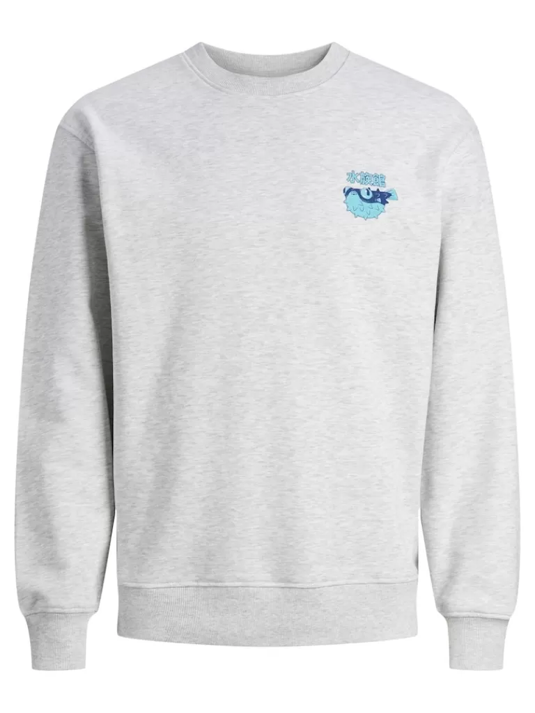 JACK&JONES MAKI RELAXED FIT BACK PRINT SWEATSHIRT White Melange-Men Sweatshirts &Hoodies