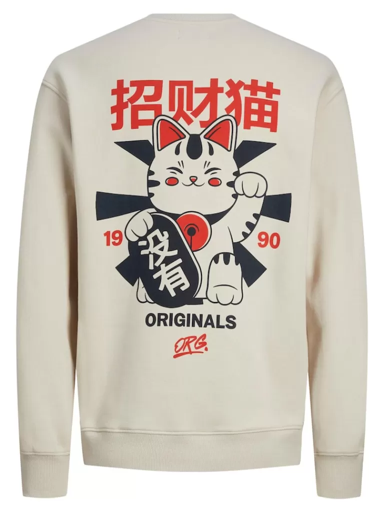 JACK&JONES MAKI RELAXED FIT BACK PRINT SWEATSHIRT Moonbeam-Men Sweatshirts &Hoodies