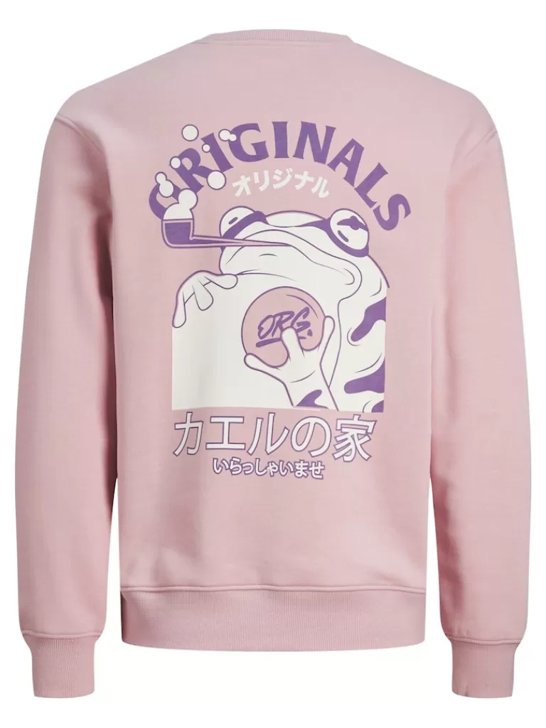 JACK&JONES MAKI RELAXED FIT BACK PRINT SWEATSHIRT Pink Nectar-Men Sweatshirts &Hoodies