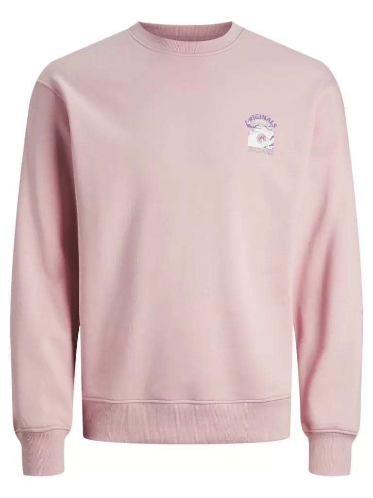 JACK&JONES MAKI RELAXED FIT BACK PRINT SWEATSHIRT Pink Nectar-Men Sweatshirts &Hoodies