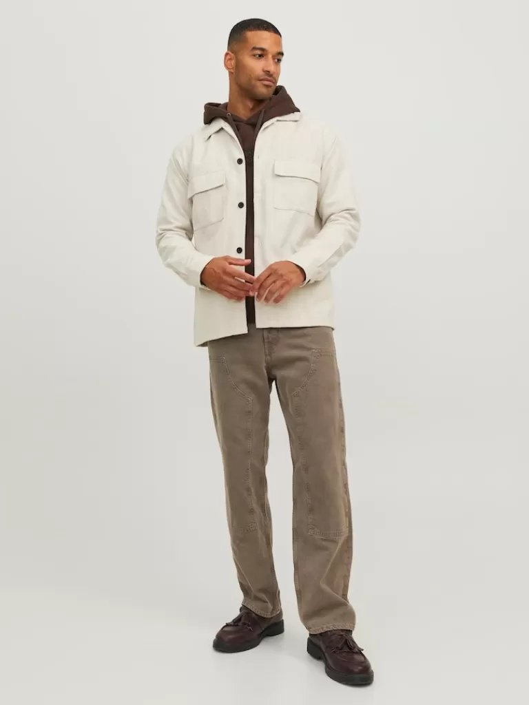 JACK&JONES MELANGE RELAXED FIT OVERSHIRT Oatmeal-Men Overshirts &Shackets | Outerwear | Shirts &Overshirts