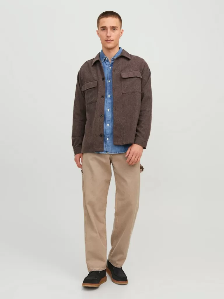 JACK&JONES MELANGE RELAXED FIT OVERSHIRT Chocolate Brown-Men Overshirts &Shackets | Outerwear | Shirts &Overshirts