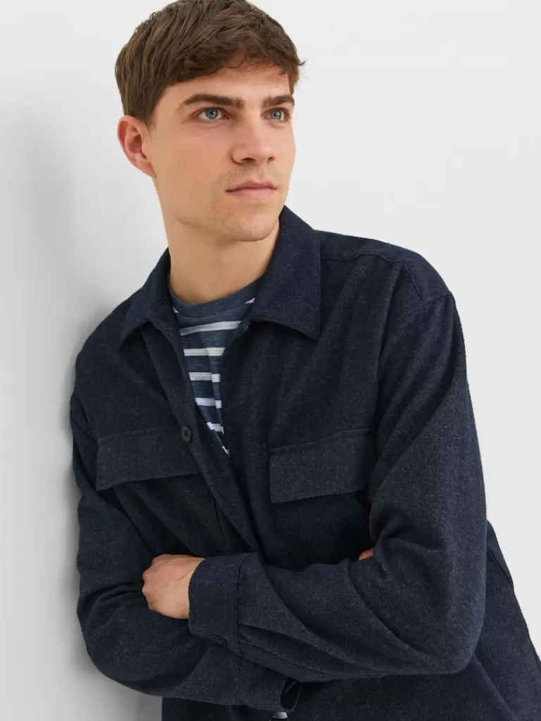 JACK&JONES MELANGE RELAXED FIT OVERSHIRT Outer Space-Men Overshirts &Shackets | Outerwear | Shirts &Overshirts