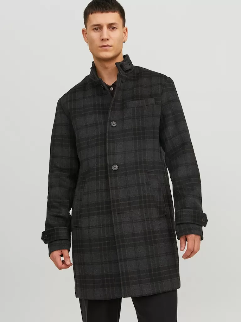 JACK&JONES MELTON WOOL COAT Plaid Black-Men Wool | Coats | Warm | Outerwear | Jackets &Coats