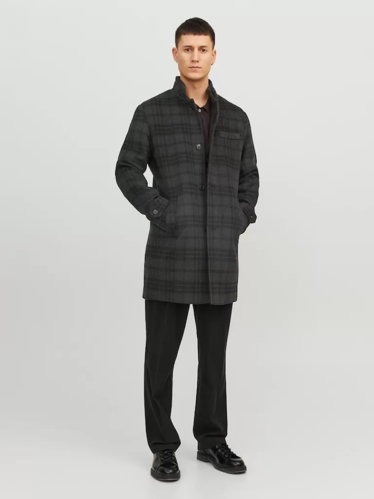 JACK&JONES MELTON WOOL COAT Plaid Black-Men Wool | Coats | Warm | Outerwear | Jackets &Coats