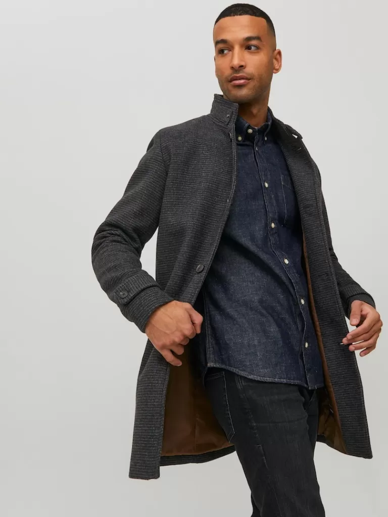 JACK&JONES MELTON WOOL COAT Dark Grey Melange-Men Wool | Coats | Warm | Outerwear | Jackets &Coats