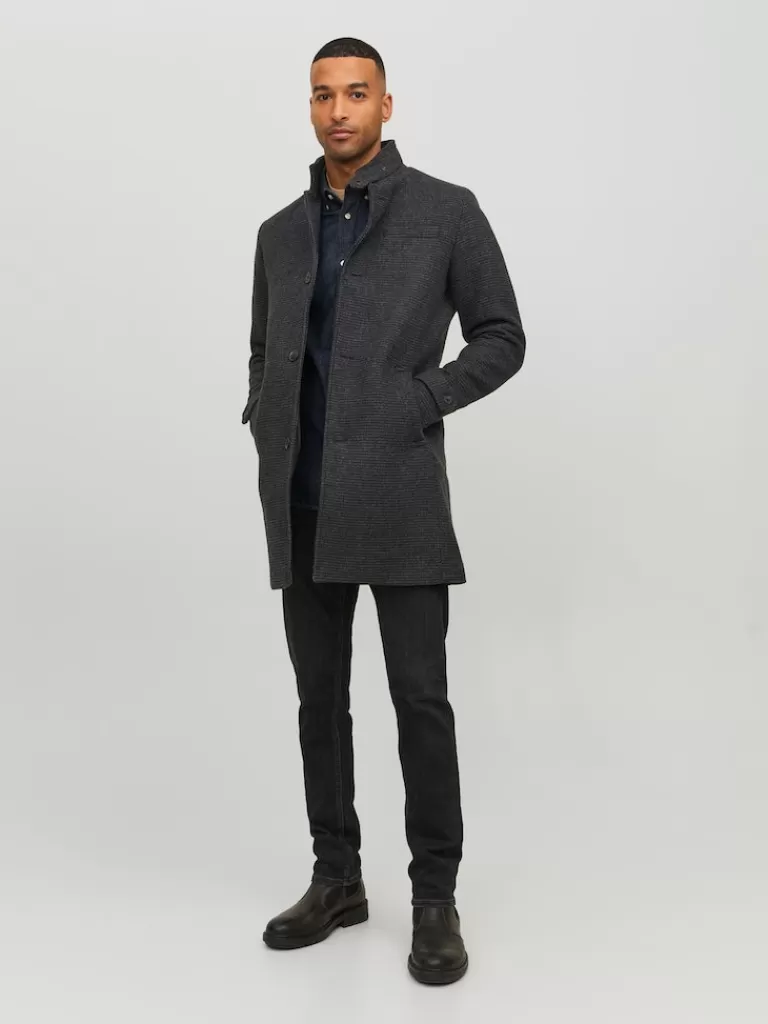 JACK&JONES MELTON WOOL COAT Dark Grey Melange-Men Wool | Coats | Warm | Outerwear | Jackets &Coats