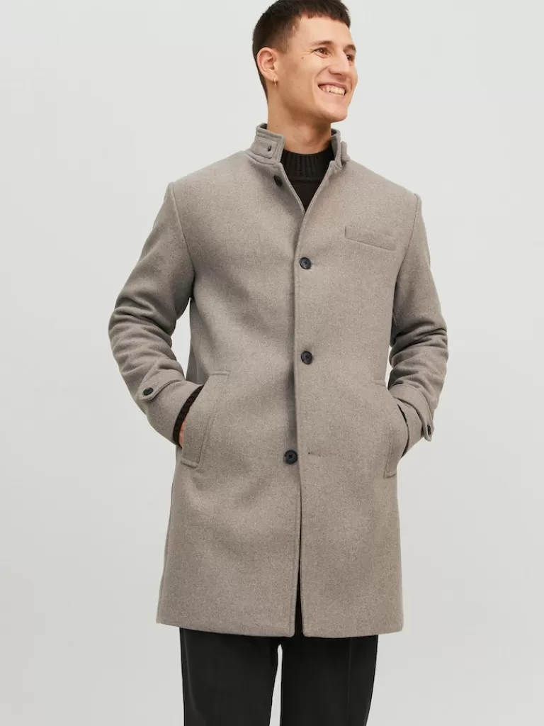 JACK&JONES MELTON WOOL COAT Greige-Men Wool | Coats | Warm | Outerwear | Jackets &Coats