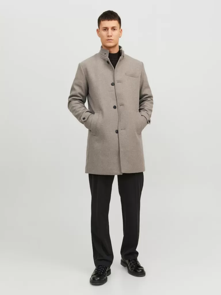 JACK&JONES MELTON WOOL COAT Greige-Men Wool | Coats | Warm | Outerwear | Jackets &Coats