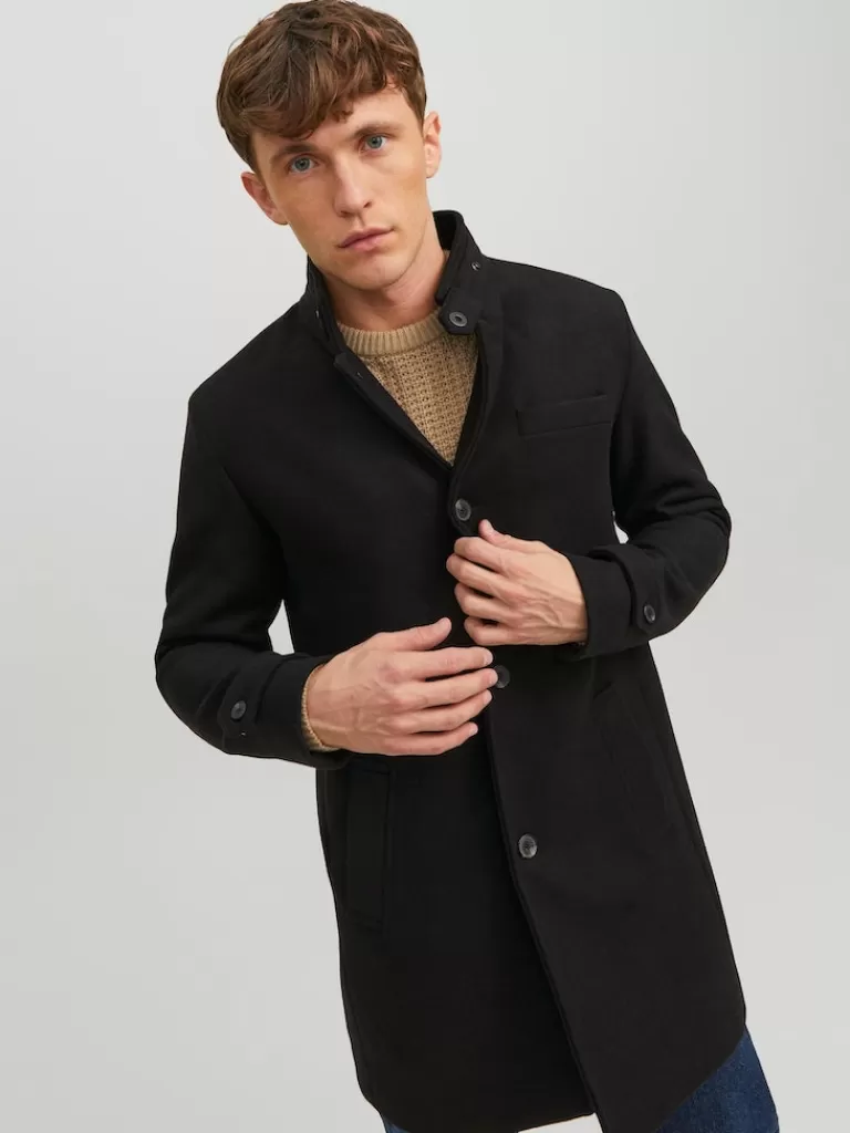 JACK&JONES MELTON WOOL COAT Black-Men Wool | Coats | Warm | Outerwear | Jackets &Coats