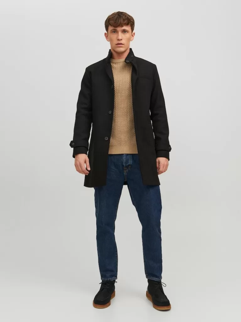 JACK&JONES MELTON WOOL COAT Black-Men Wool | Coats | Warm | Outerwear | Jackets &Coats