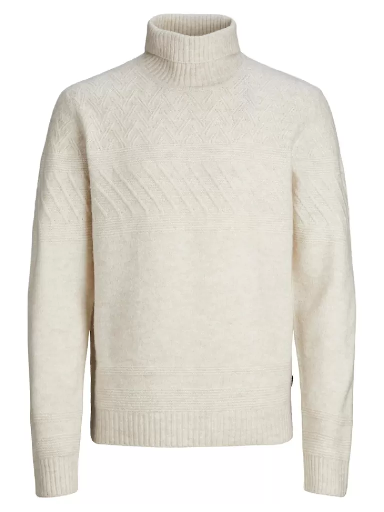 JACK&JONES MILO TURTLENECK TEXTURED SWEATER Moonbeam-Men Sweaters &Cardigans