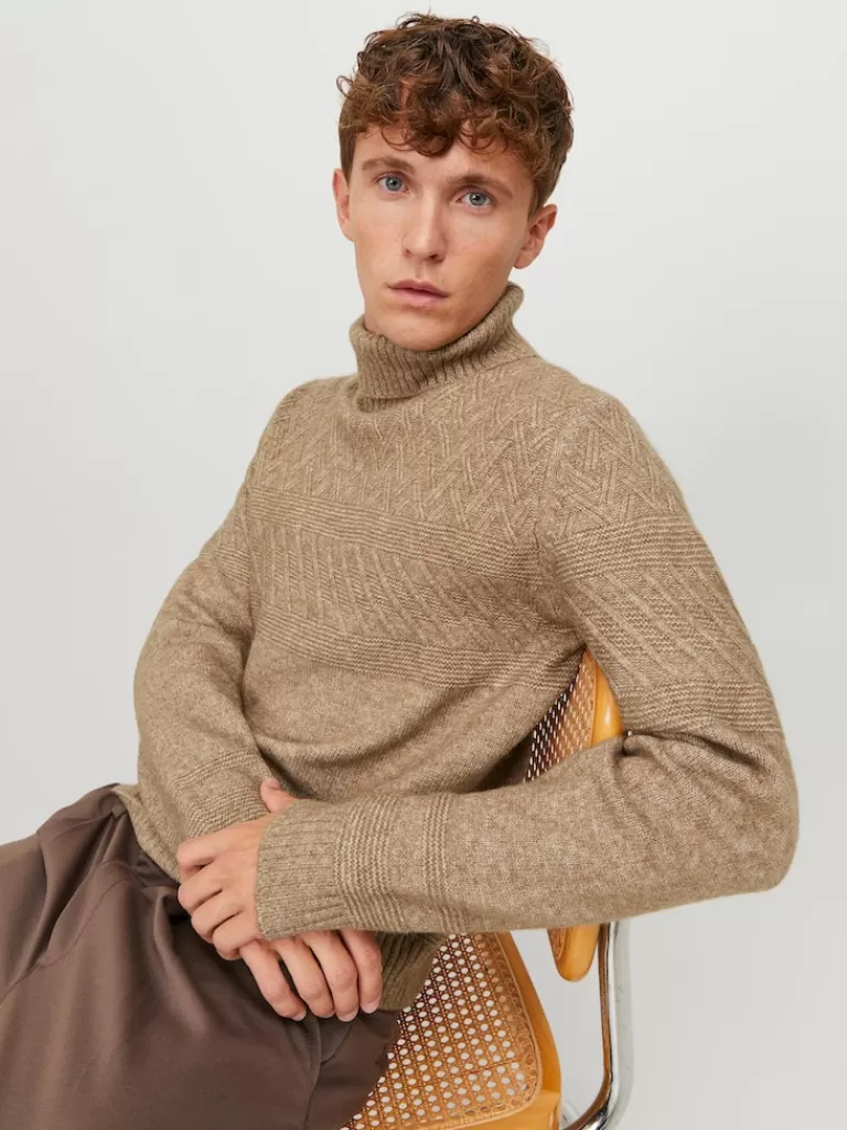 JACK&JONES MILO TURTLENECK TEXTURED SWEATER Peyote-Men Sweaters &Cardigans