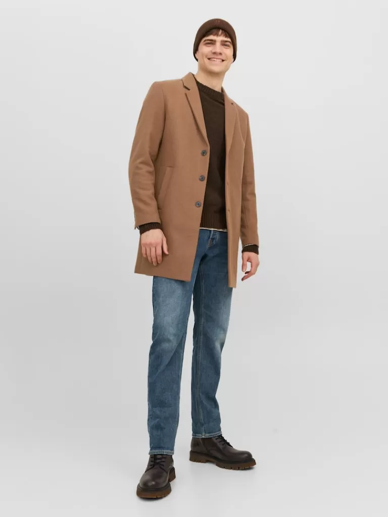 JACK&JONES MORRISON WOOL-BLEND DRESS COAT Khaki-Men Wool | Coats | Warm | Outerwear | Jackets &Coats