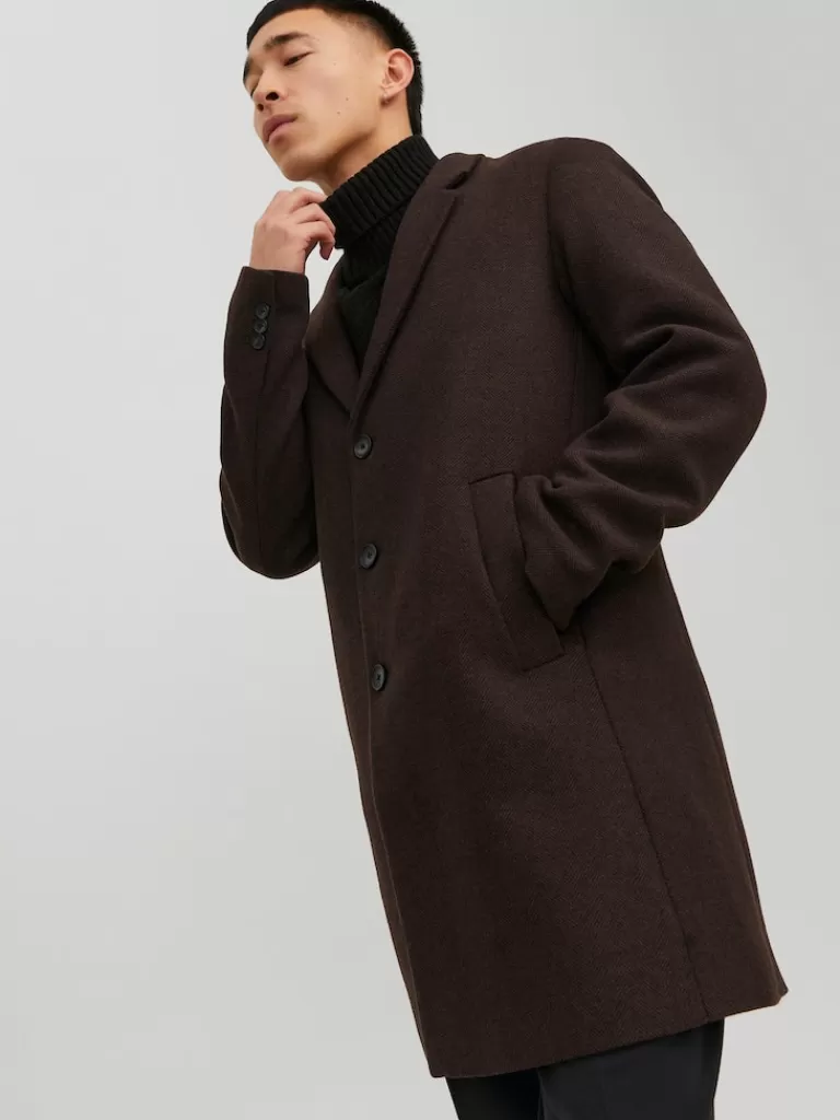 JACK&JONES MORRISON WOOL-BLEND DRESS COAT Seal Brown-Men Wool | Coats | Warm | Outerwear | Jackets &Coats