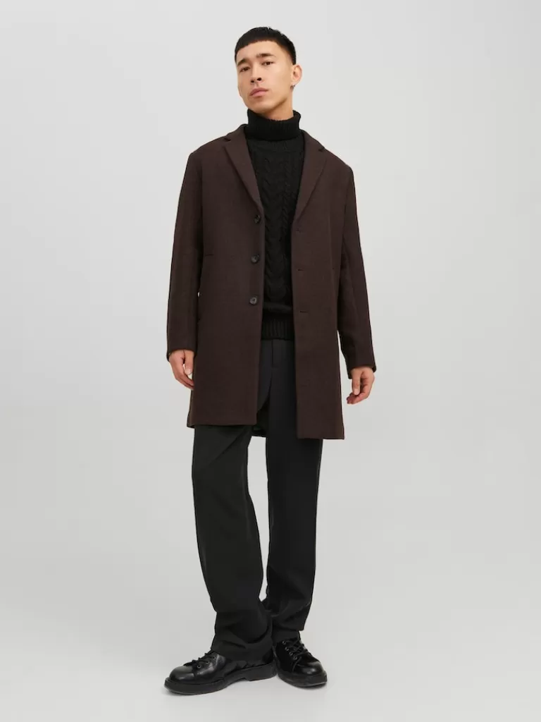 JACK&JONES MORRISON WOOL-BLEND DRESS COAT Seal Brown-Men Wool | Coats | Warm | Outerwear | Jackets &Coats