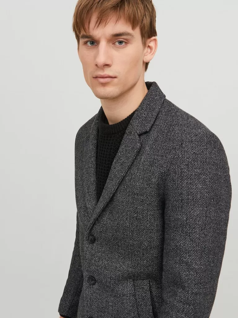 JACK&JONES MORRISON WOOL-BLEND DRESS COAT Dark Grey-Men Wool | Coats | Warm | Outerwear | Jackets &Coats