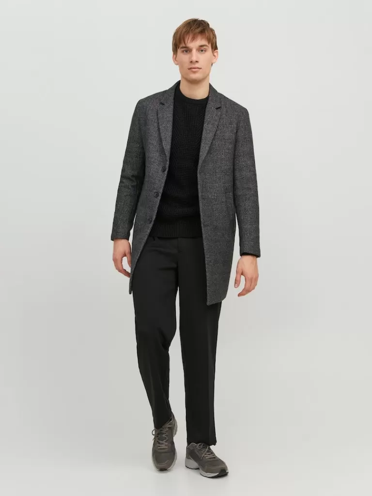 JACK&JONES MORRISON WOOL-BLEND DRESS COAT Dark Grey-Men Wool | Coats | Warm | Outerwear | Jackets &Coats