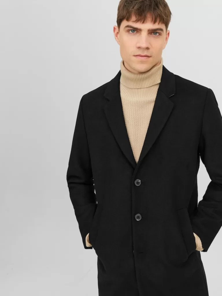 JACK&JONES MORRISON WOOL-BLEND DRESS COAT Black-Men Wool | Coats | Warm | Outerwear | Jackets &Coats