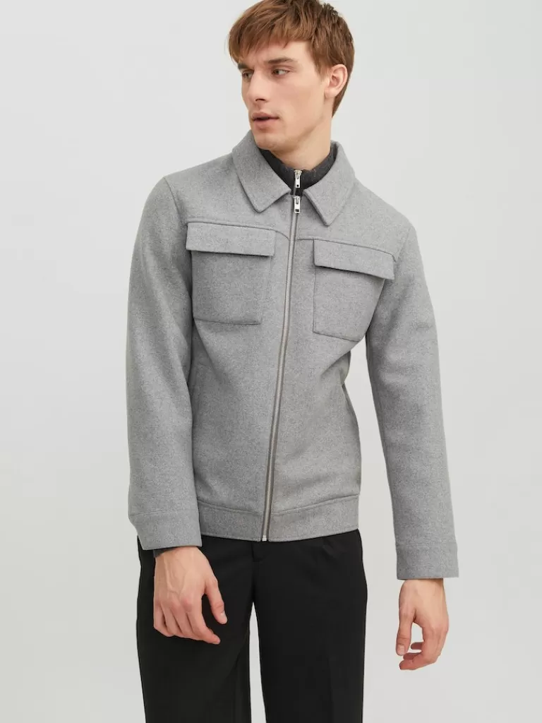 JACK&JONES MORRISON WOOL-BLEND ZIP-UP JACKET Light Grey Melange-Men Wool | Transitional weather | Lightweight | Outerwear | Jackets &Coats