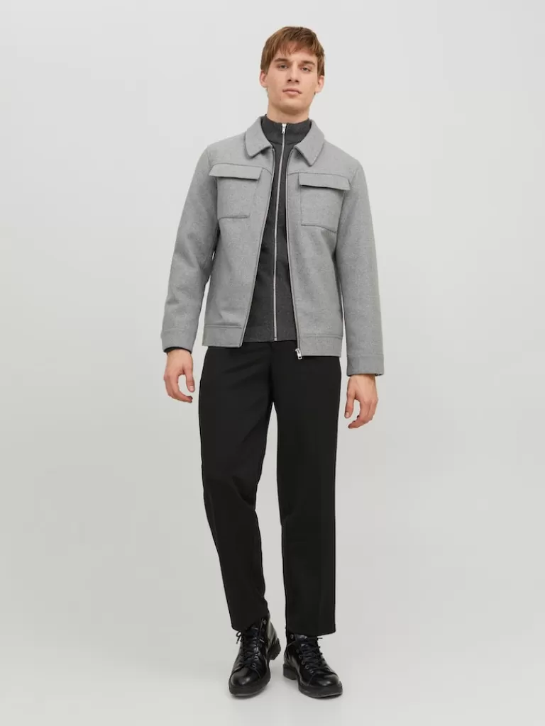 JACK&JONES MORRISON WOOL-BLEND ZIP-UP JACKET Light Grey Melange-Men Wool | Transitional weather | Lightweight | Outerwear | Jackets &Coats