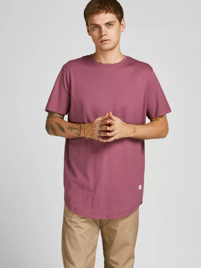 JACK&JONES NOA BASIC LONG FIT T-SHIRT Hawtorn Rose-Men T-shirts